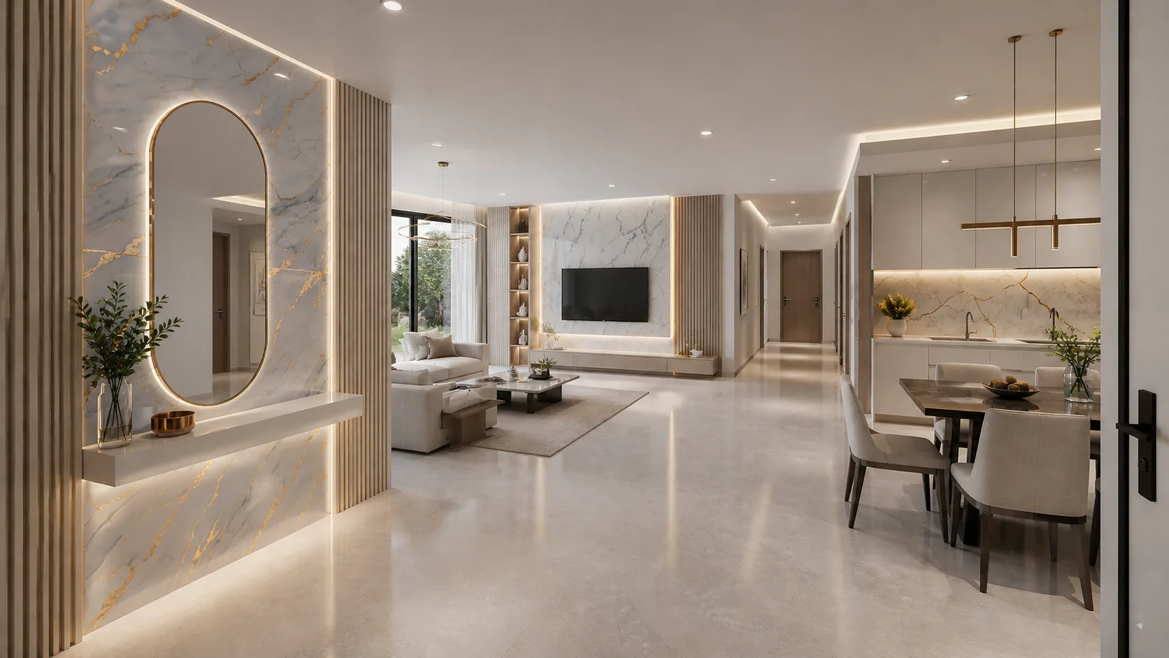 Apartamento decorado con láminas UV y adhesivos marmolizados de Wilor Comercial